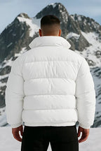 Erkek Beyaz Astarlı Slimfit Su ve Rüzgar Geçirmez Dik Yaka Şişme Mont