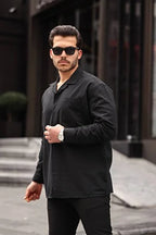 Erkek Cepli Oversize Apaş Yaka Keten Gömlek